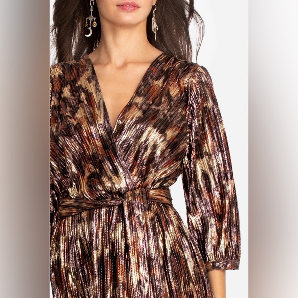 JOHNNY WAS Tina Wrap Midi Length Multicolor Metallic Dress (Size 3X)